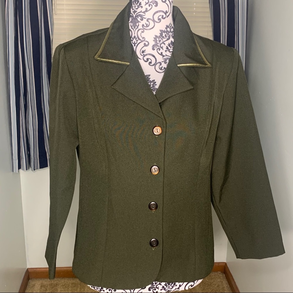 3/$20 Sale! Vintage Olive Green Gold Trim Button Front Blazer